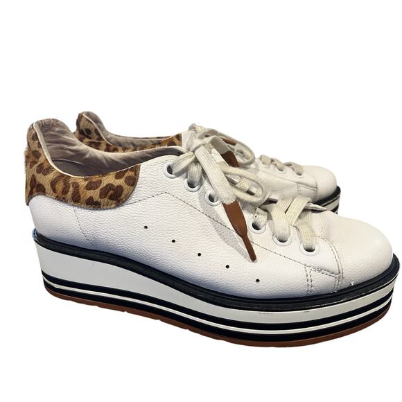 Anthropologie Silent D Siobahn Sneaker White Cheetah Leather Size EU 40, US 9 - Picture 2 of 11